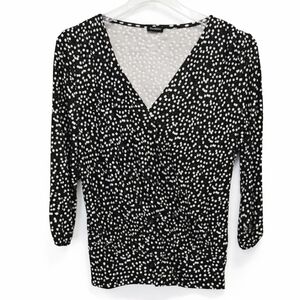 Talbots Black Polka Dot Vneck Faux Wrap Top See Meas
